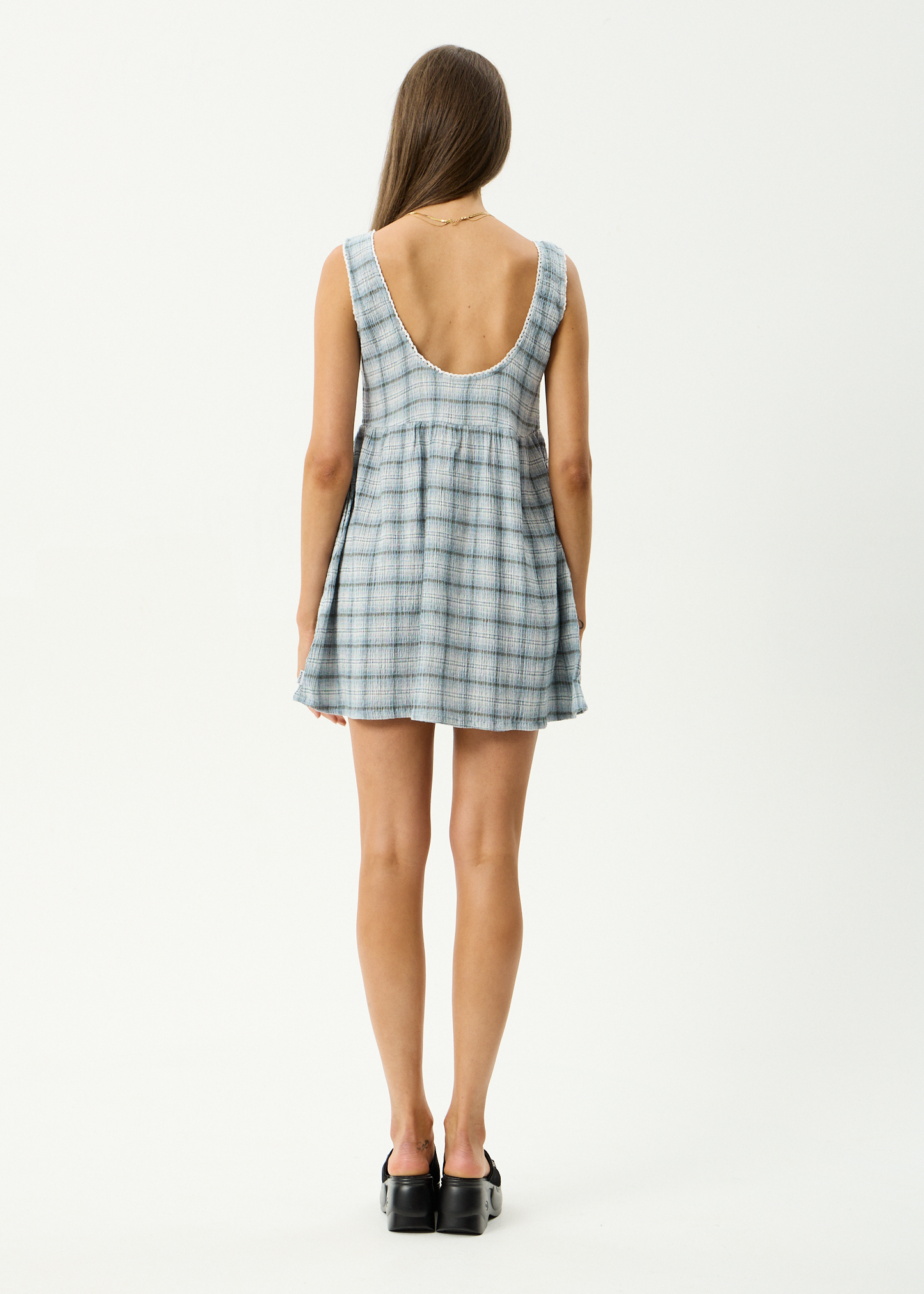 AFENDS Womens Jesse - Seersucker Mini Dress - Overcast Check
