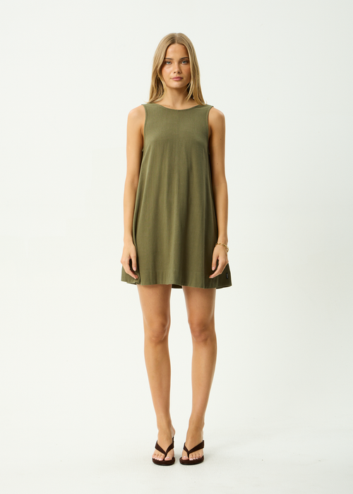 AFENDS Womens Halle - Linen Mini Dress - Deep Olive