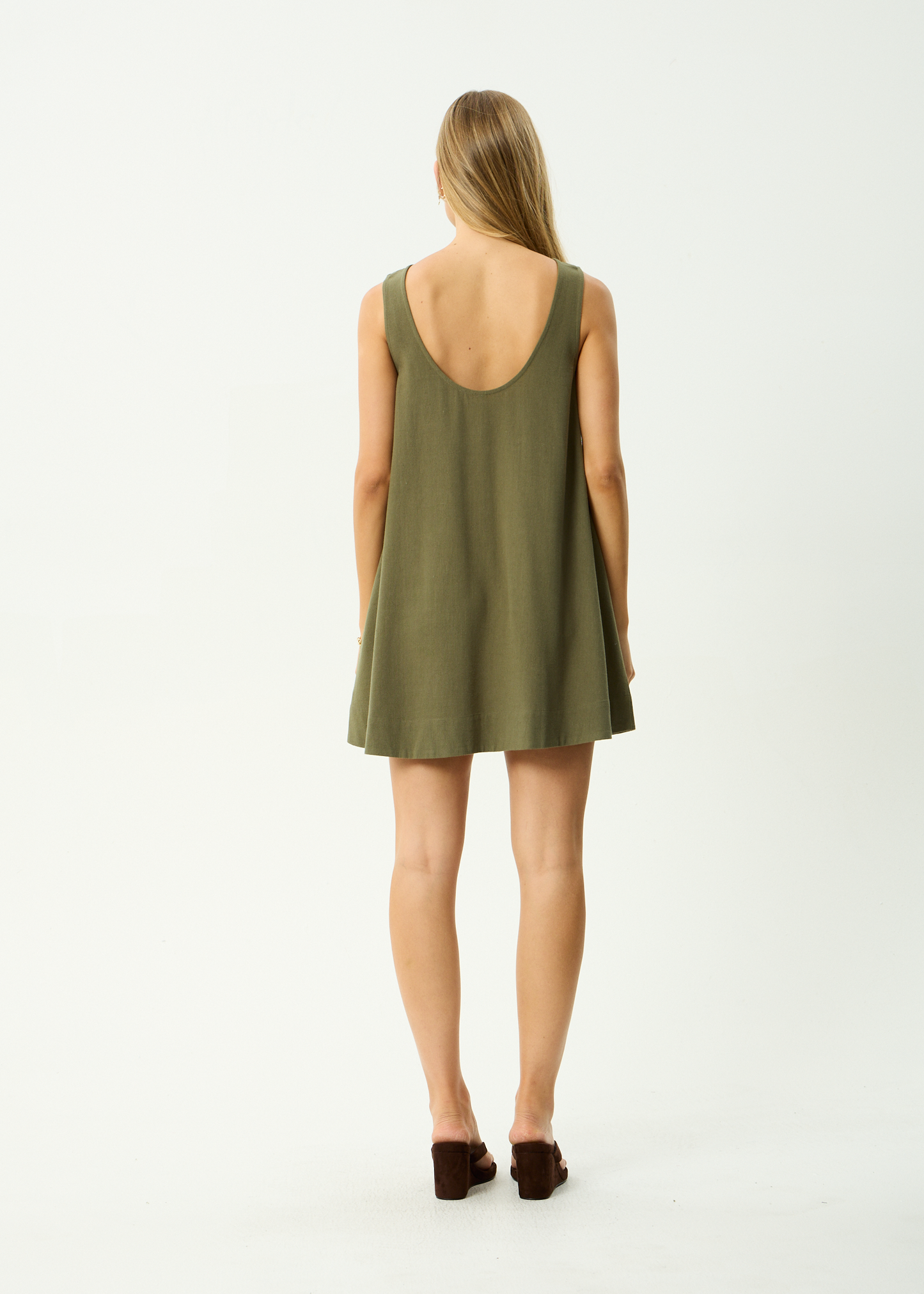 AFENDS Womens Halle - Linen Mini Dress - Deep Olive