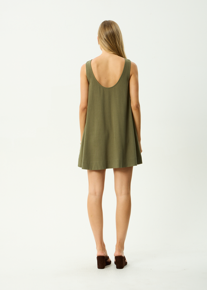 AFENDS Womens Halle - Linen Mini Dress - Deep Olive