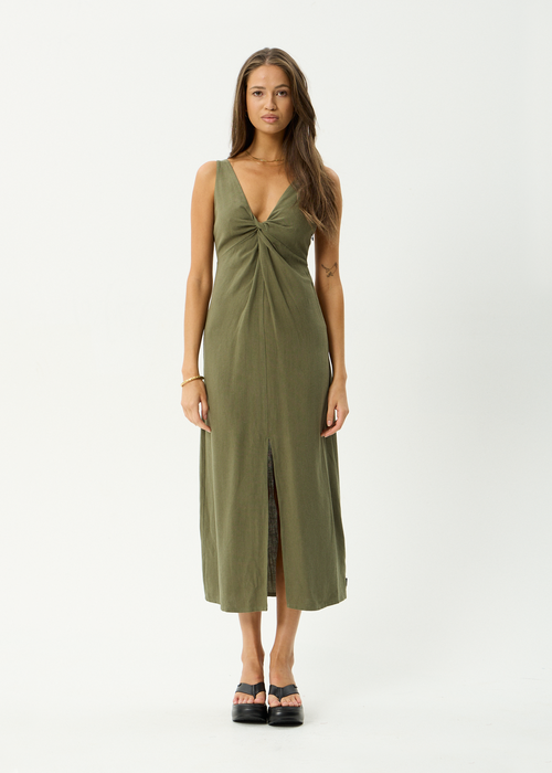 AFENDS Womens Halle - Linen Maxi Dress - Deep Olive