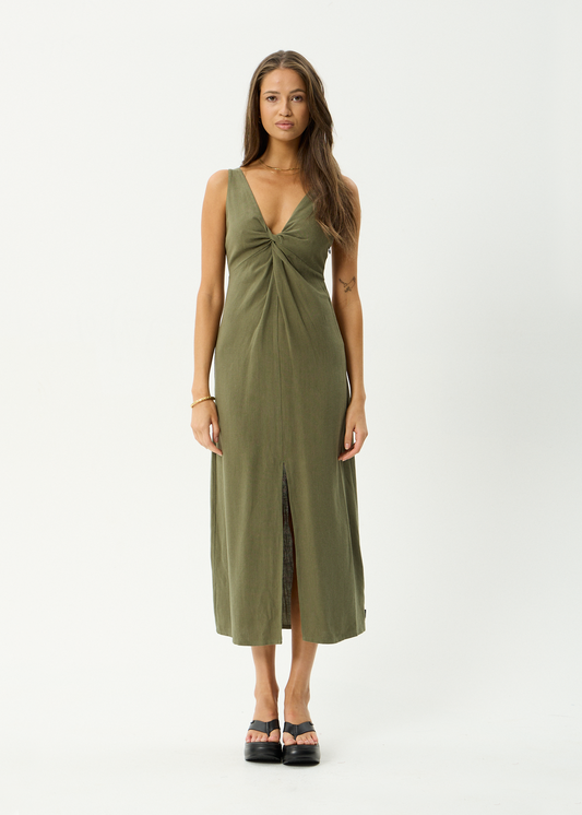AFENDS Womens Halle - Linen Maxi Dress - Deep Olive
