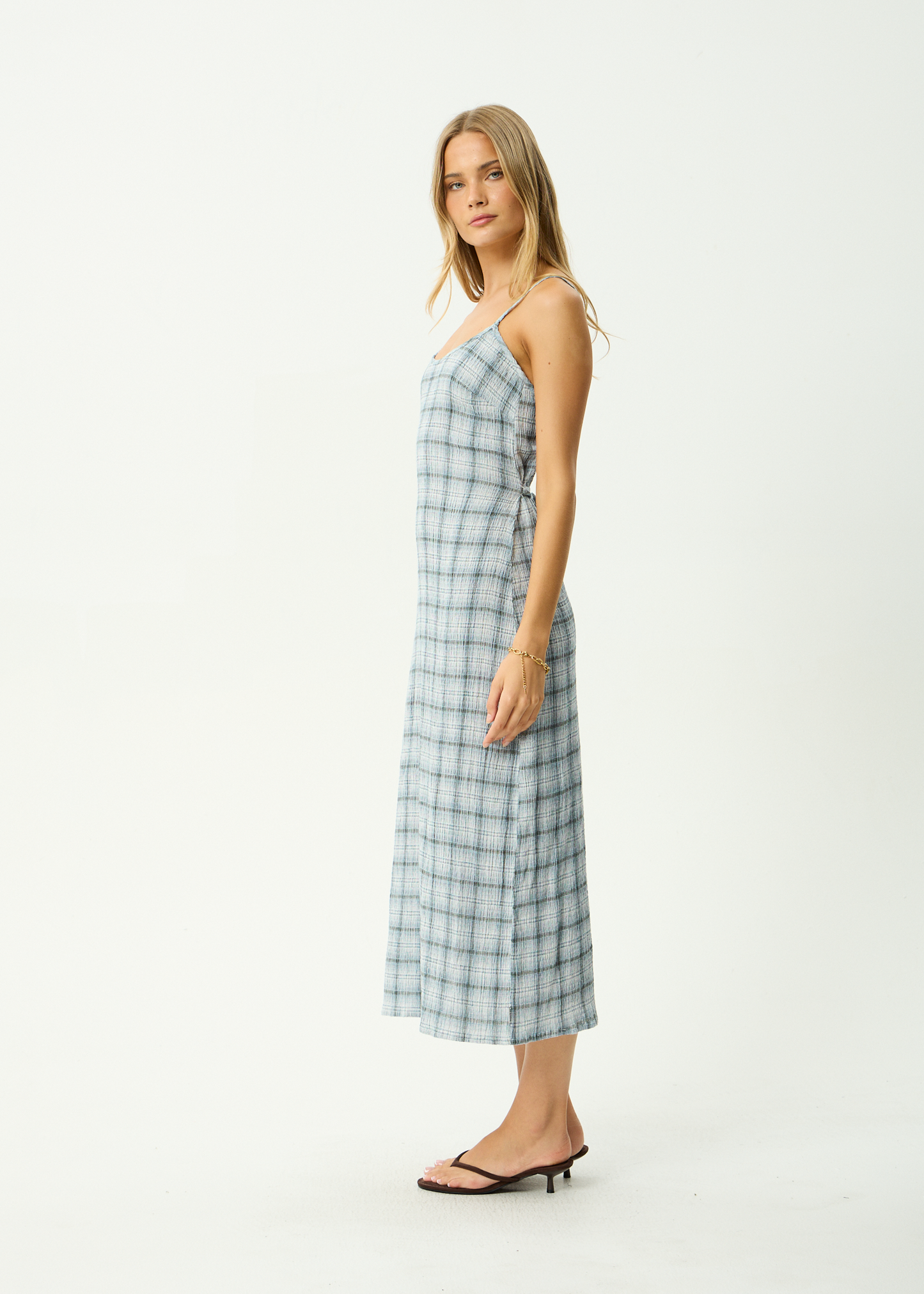 AFENDS Womens Rumi - Seersucker Midi Dress - Overcast Check