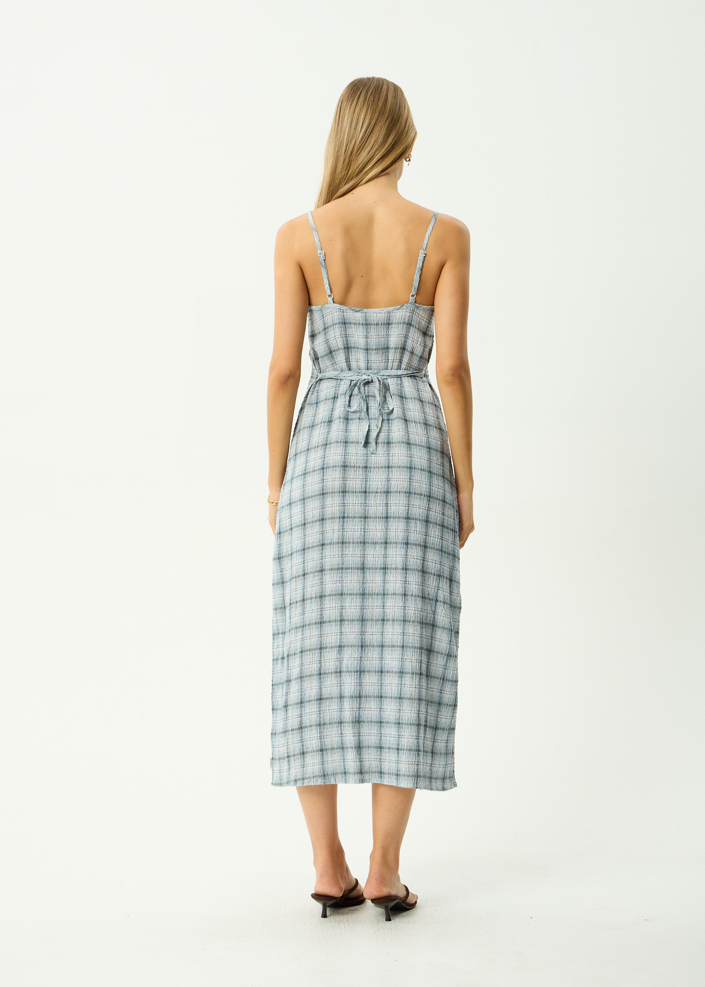 AFENDS Womens Rumi - Seersucker Midi Dress - Overcast Check
