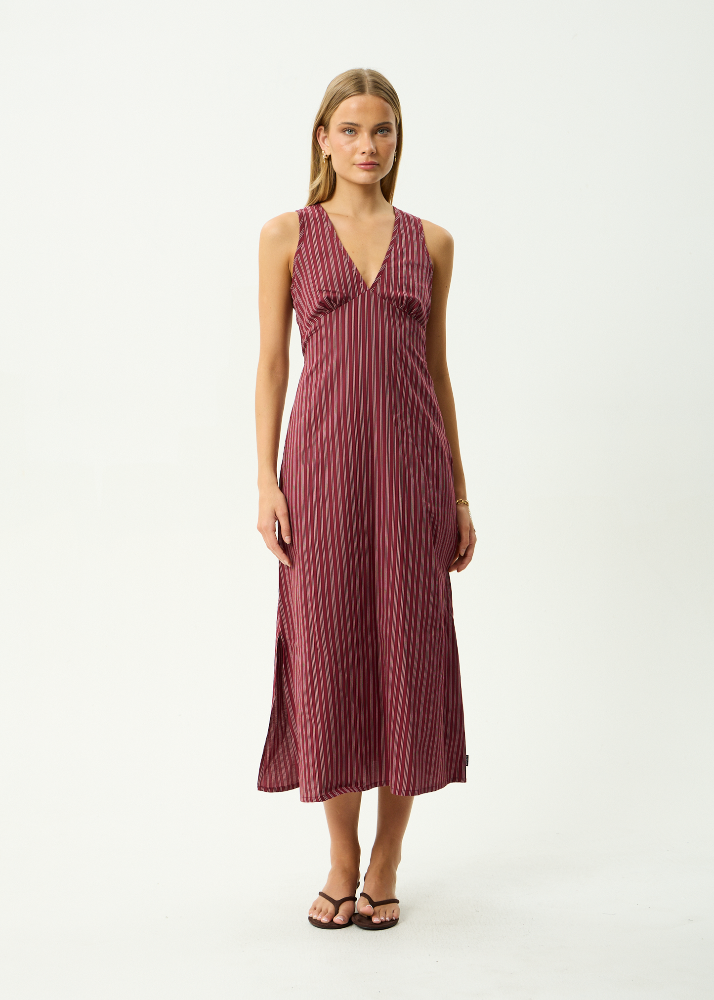 AFENDS Womens Ledger - Maxi Dress - Burgundy Stripe
