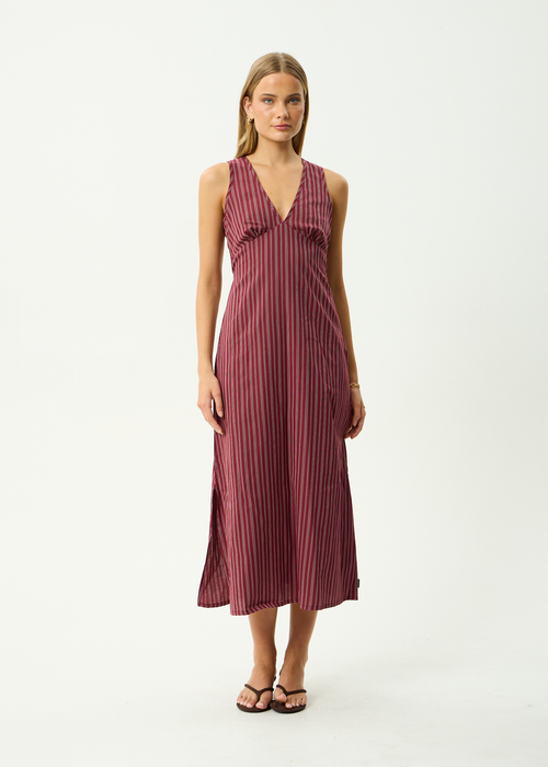 AFENDS Womens Ledger - Maxi Dress - Burgundy Stripe