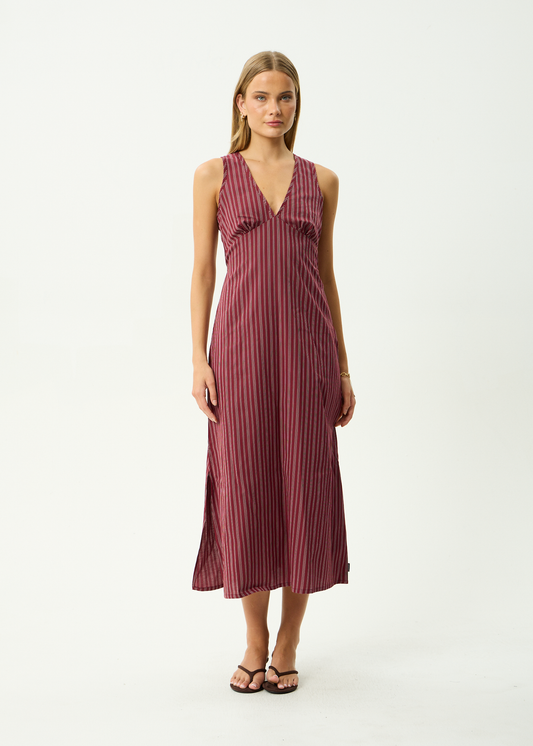 AFENDS Womens Ledger - Maxi Dress - Burgundy Stripe