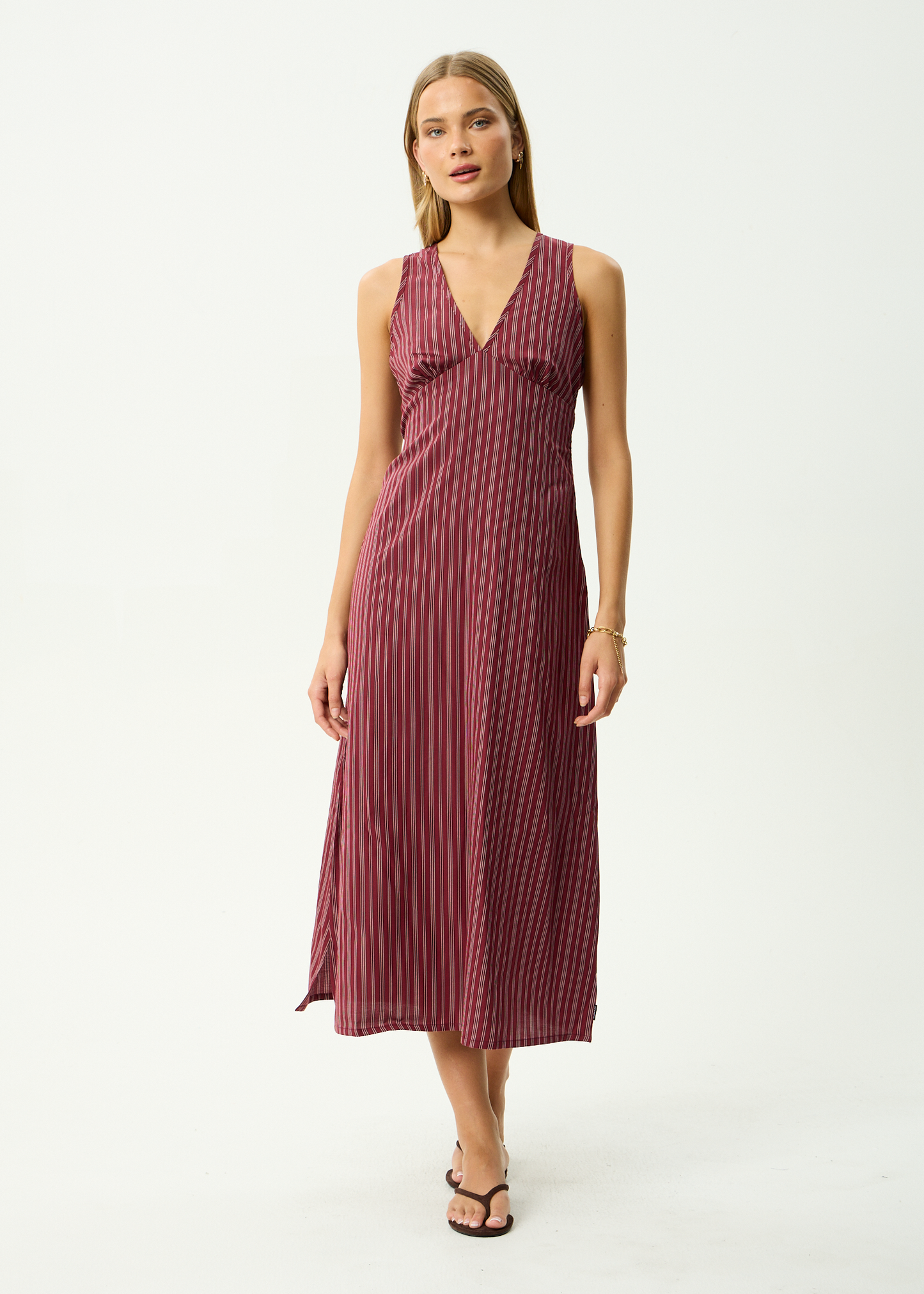 AFENDS Womens Ledger - Maxi Dress - Burgundy Stripe