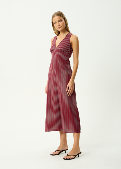 AFENDS Womens Ledger - Maxi Dress - Burgundy Stripe