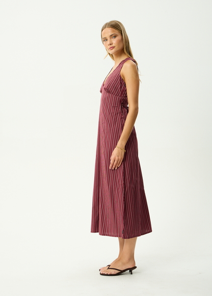 AFENDS Womens Ledger - Maxi Dress - Burgundy Stripe
