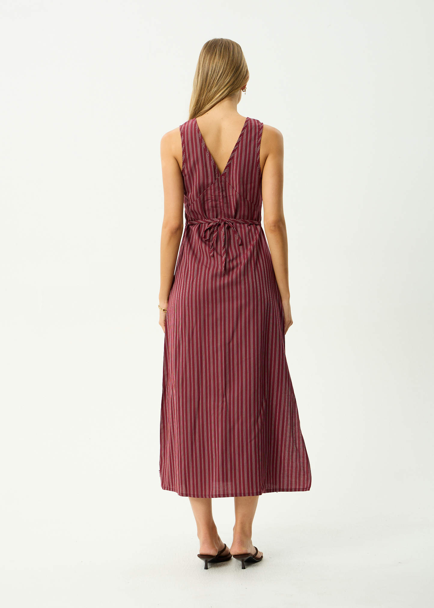 AFENDS Womens Ledger - Maxi Dress - Burgundy Stripe