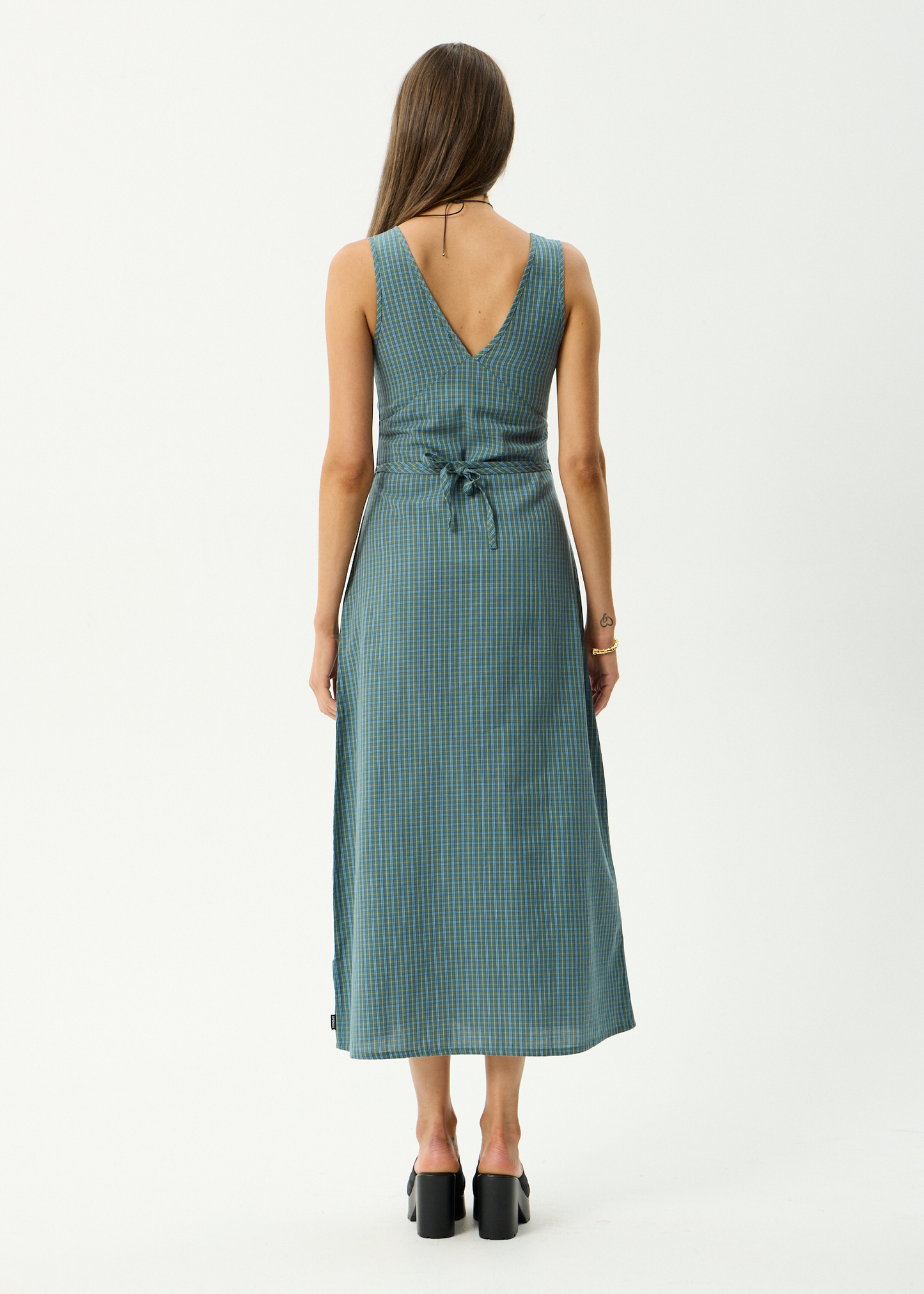 AFENDS Womens Voyager - Maxi Dress - Deep Olive Check