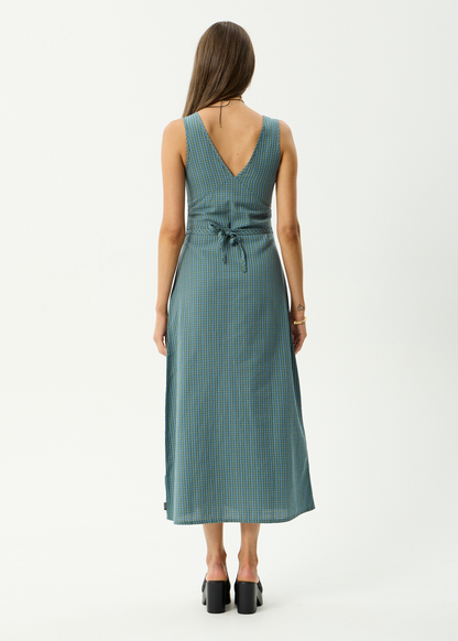 AFENDS Womens Voyager - Maxi Dress - Deep Olive Check