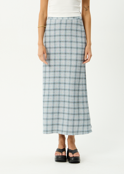 AFENDS Womens Lita - Seersucker Maxi Skirt - Lagoon Overcast Check