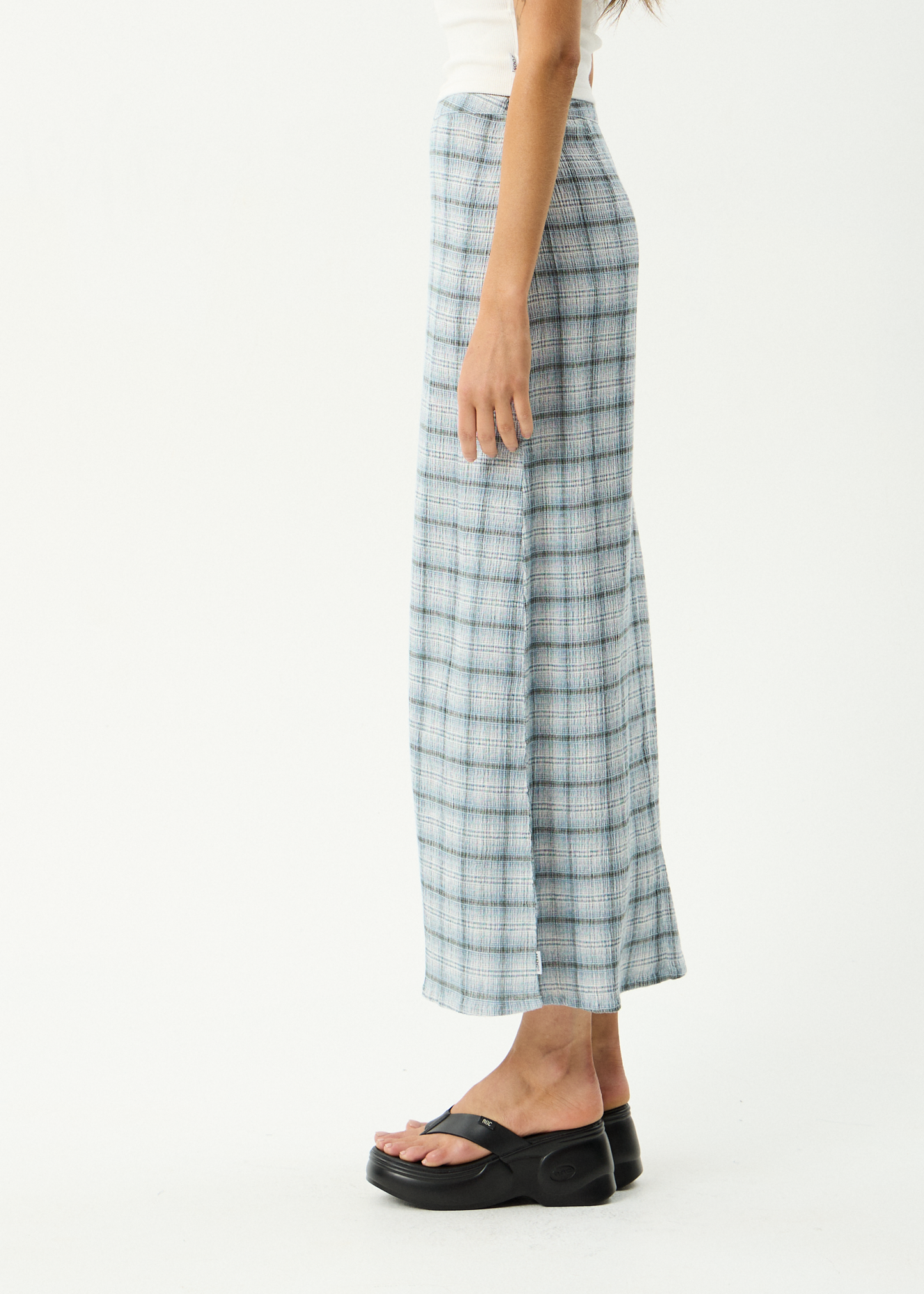 AFENDS Womens Lita - Seersucker Maxi Skirt - Lagoon Overcast Check