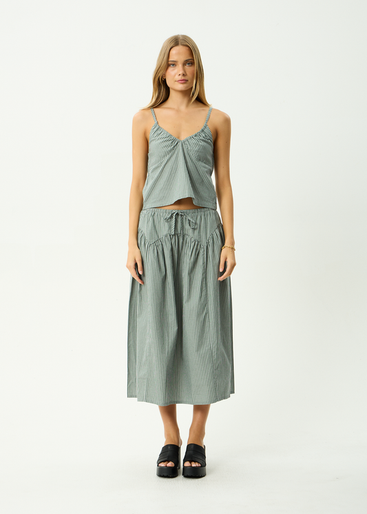 AFENDS Womens Pinned - Midi Skirt - Sycamore Stripe