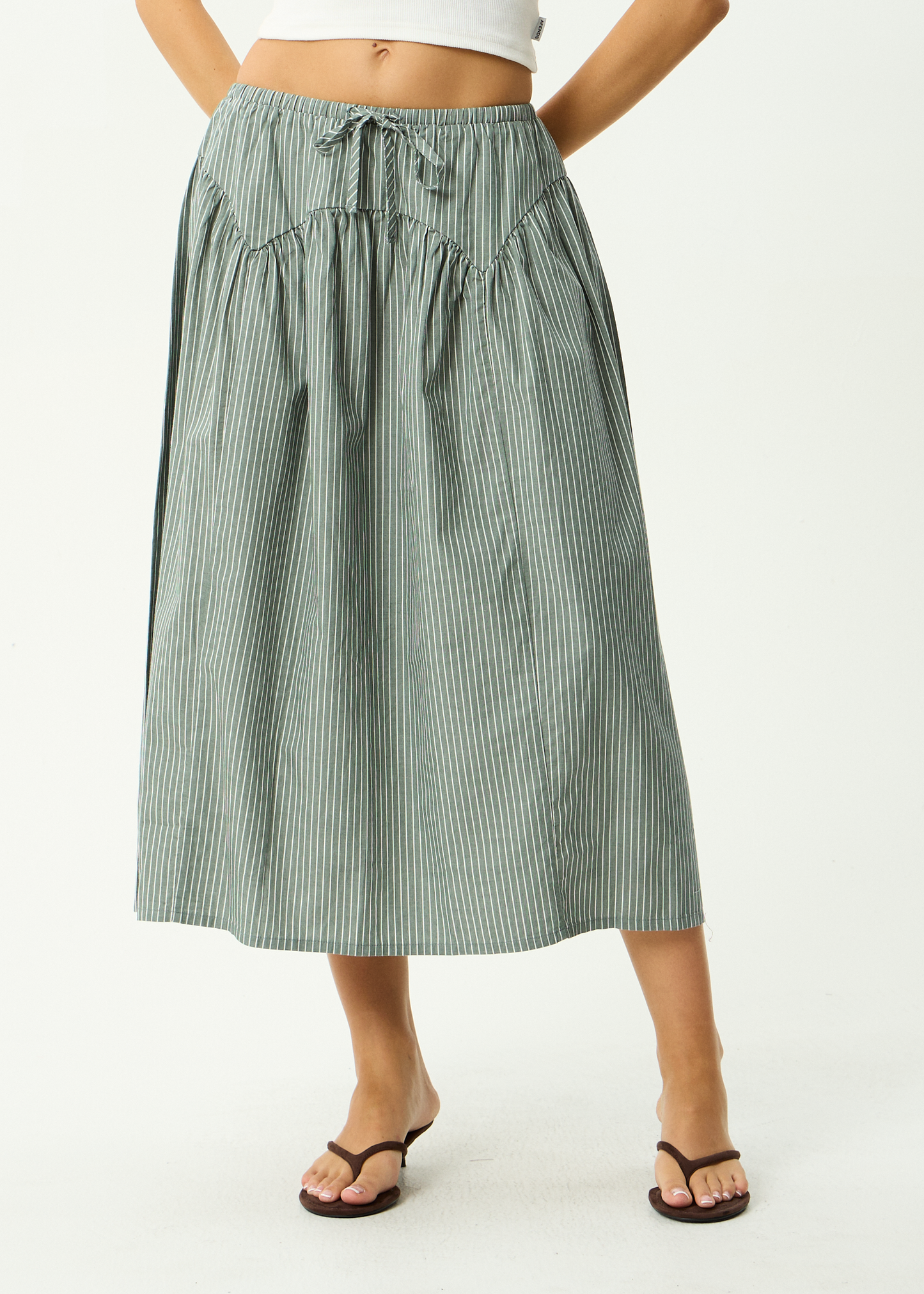 AFENDS Womens Pinned - Midi Skirt - Sycamore Stripe