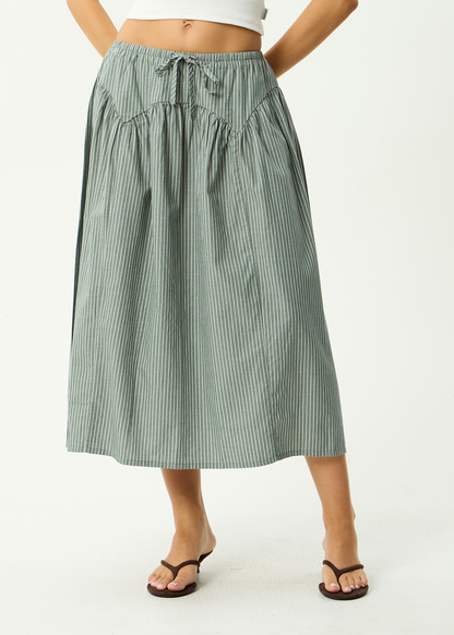 AFENDS Womens Pinned - Midi Skirt - Sycamore Stripe