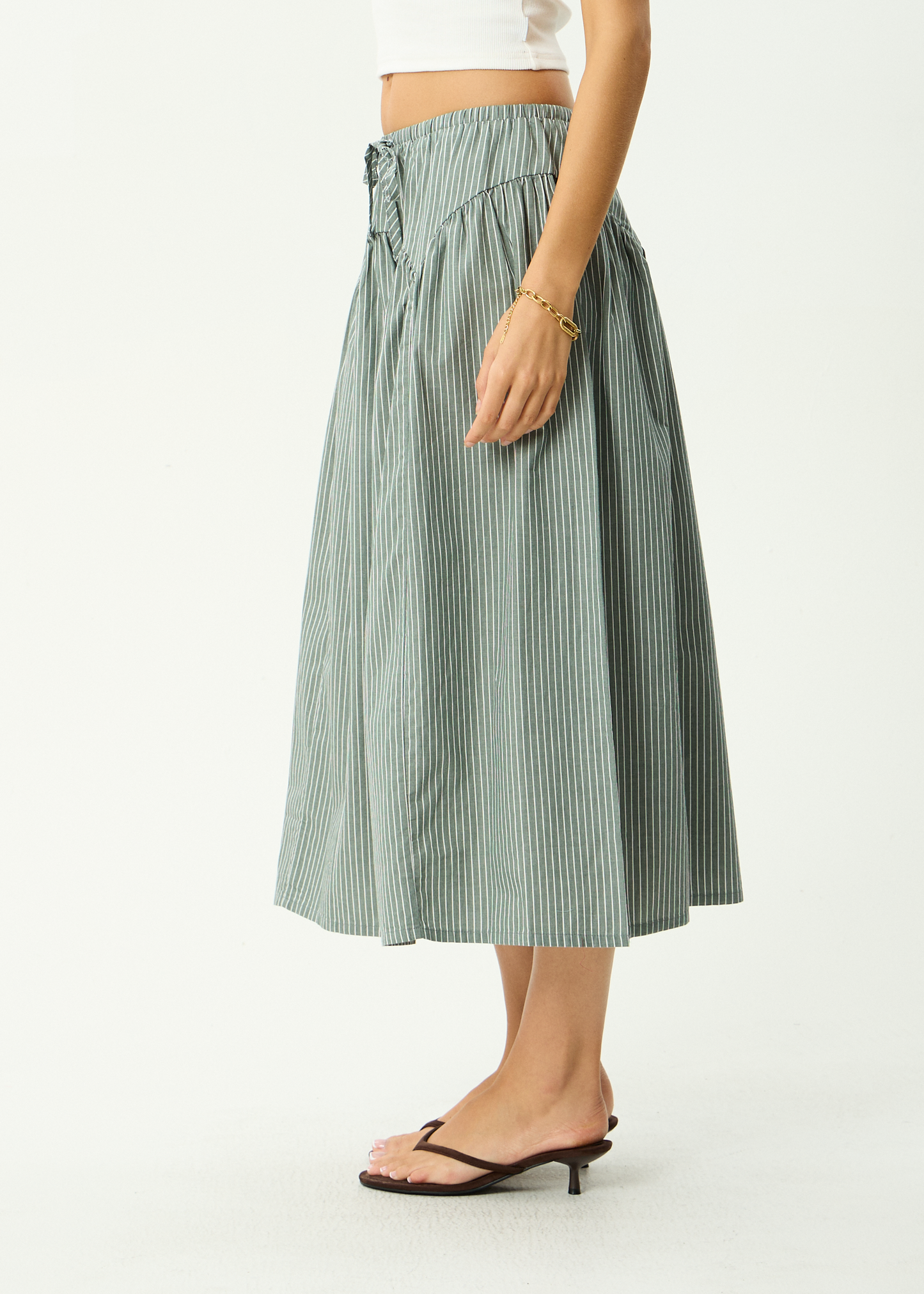 AFENDS Womens Pinned - Midi Skirt - Sycamore Stripe