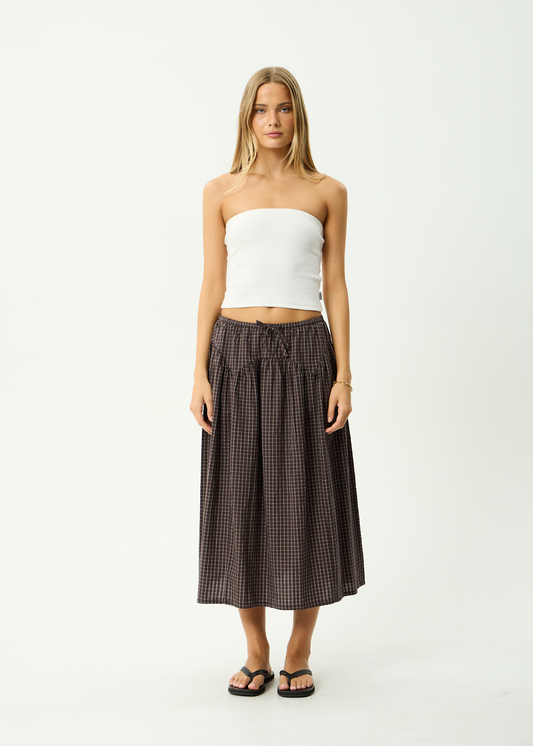 AFENDS Womens Lux -  Midi Skirt - Chocolate Check