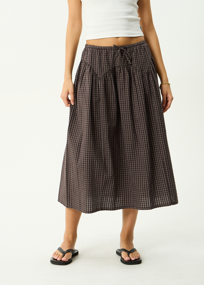 AFENDS Womens Lux -  Midi Skirt - Chocolate Check