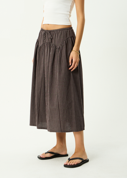 AFENDS Womens Lux -  Midi Skirt - Chocolate Check