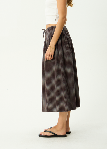 AFENDS Womens Lux -  Midi Skirt - Chocolate Check