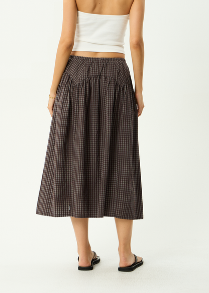 AFENDS Womens Lux -  Midi Skirt - Chocolate Check