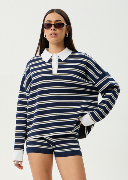 AFENDS Womens Delta - Knit Short - Navy Stripe