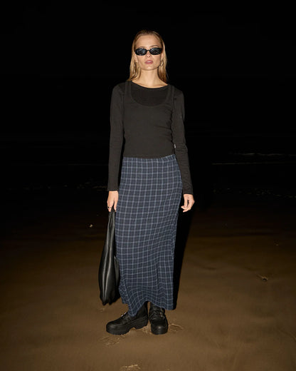 AFENDS Womens Lita - Seersucker Maxi Skirt - Thea Midnight Check