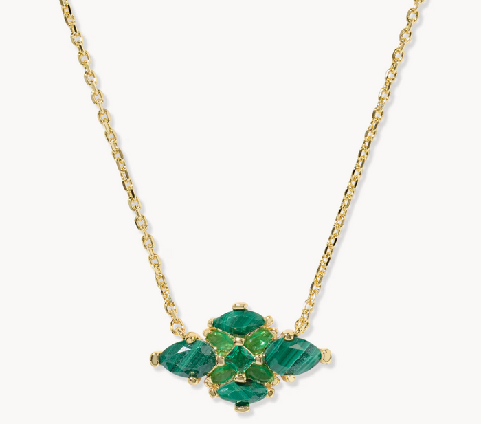 Abbie Crystal Pendant Necklace Green Mix Gold