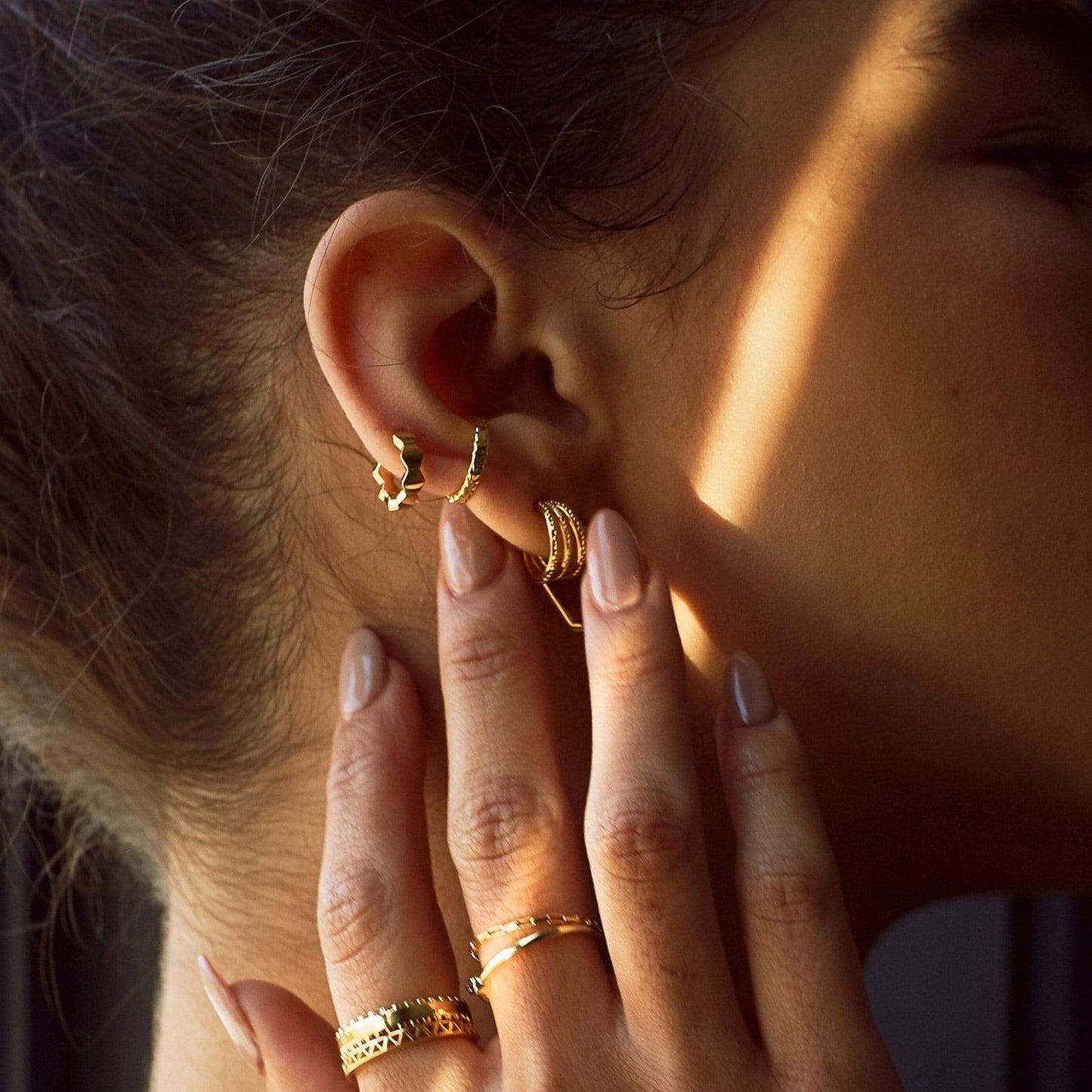Triple Huggie Hoop Earrings 18ct Gold Plate