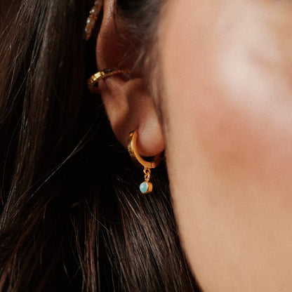 Amazonite Healing Huggie Hoop Earrings 18ct Gold Plate