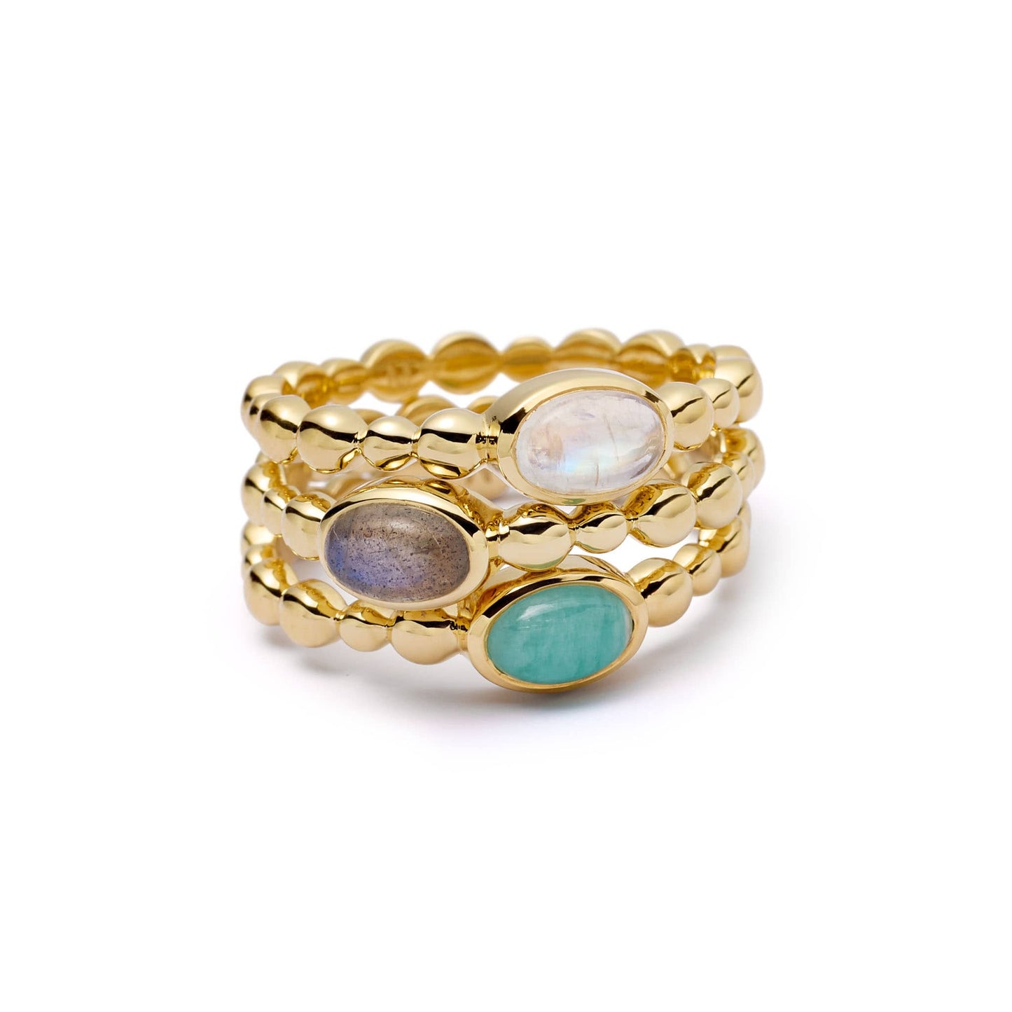 Rainbow Moonstone Healing Stone Bobble Ring 18ct Gold Plate