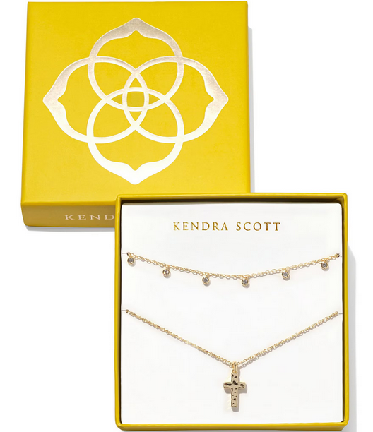 Amelia Cross Necklace Gift Set Gold White Crystal