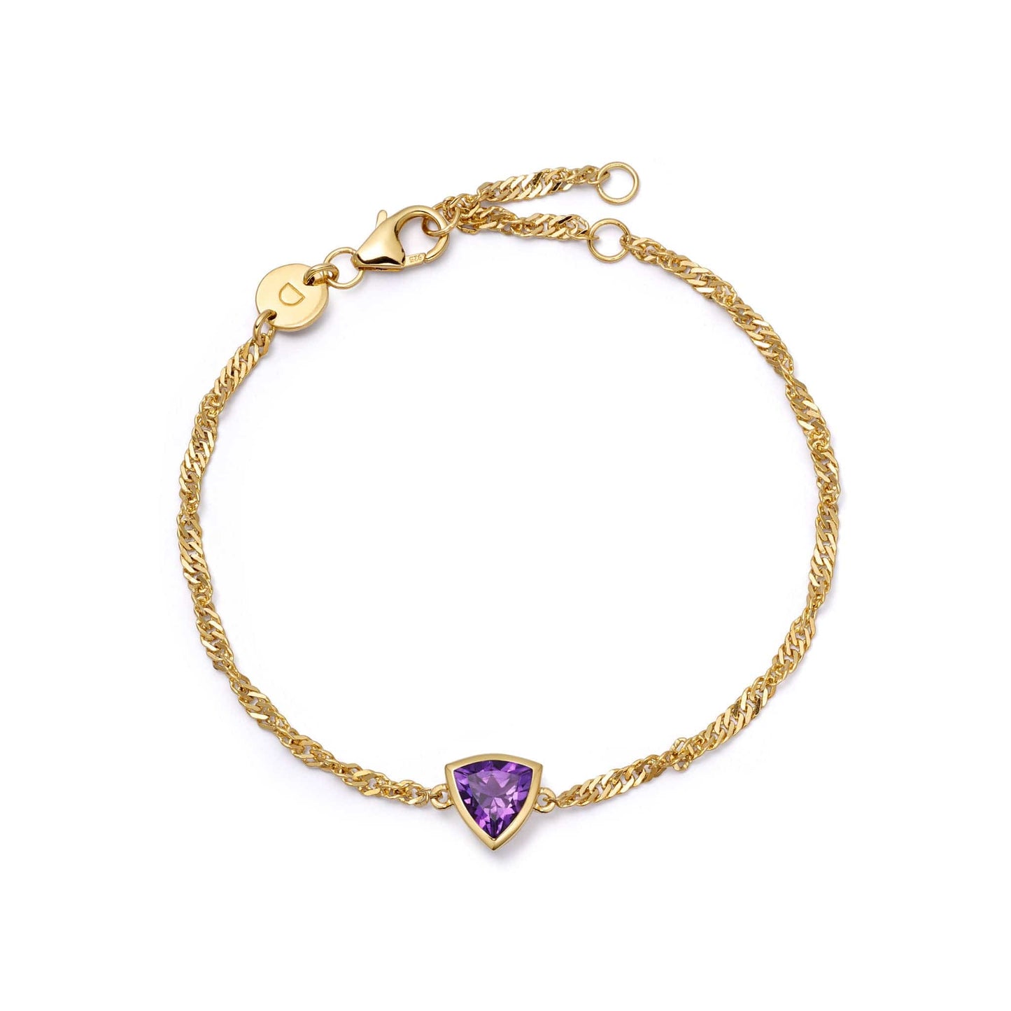 Amethyst February Birthstone Charm Bracelet 18ct Gold Plate