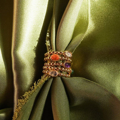Amethyst Healing Stone Bobble Ring 18ct Gold Plate