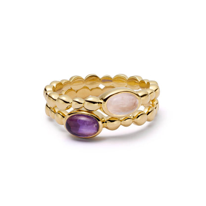 Amethyst Healing Stone Bobble Ring 18ct Gold Plate
