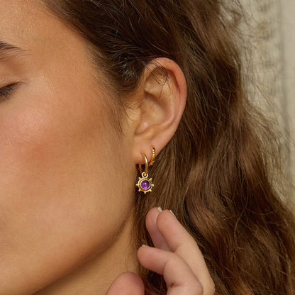 Amethyst Healing Stone Charm Earrings 18ct Gold Plate