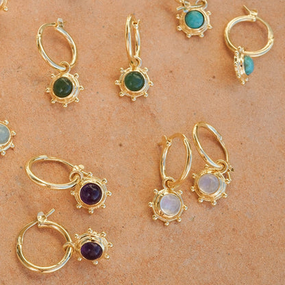 Amethyst Healing Stone Charm Earrings 18ct Gold Plate