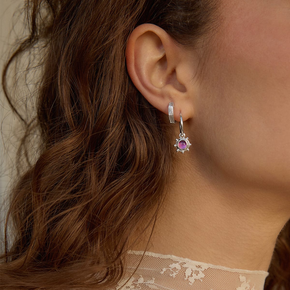 Amethyst Healing Stone Charm Earrings Sterling Silver