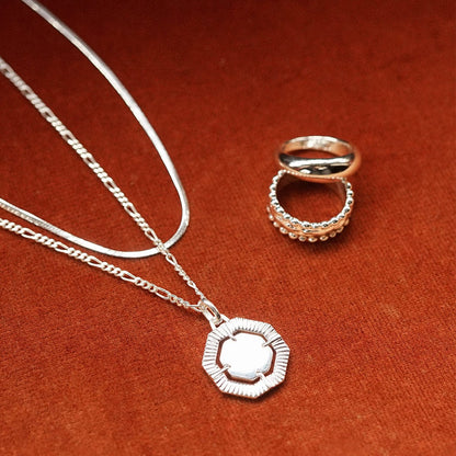 Amulet Band Ring Silver Plate