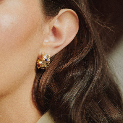 Amulet Stone Hoop Earrings 18ct Gold Plate