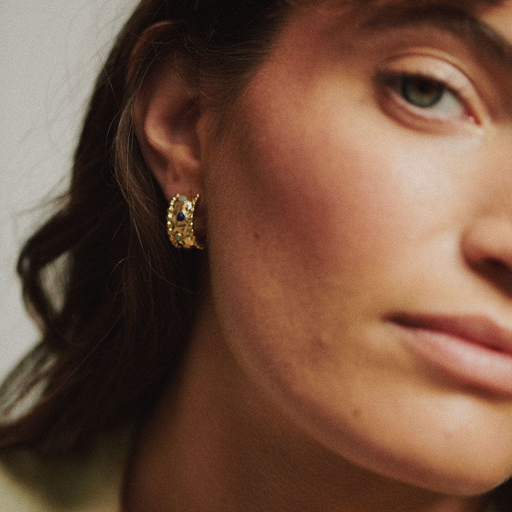 Amulet Stone Hoop Earrings 18ct Gold Plate