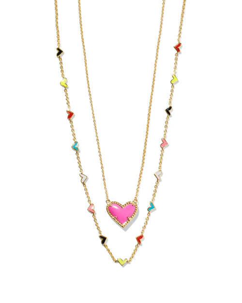 Ari Haven Heart Necklace Gift Set Gold Neon Pink