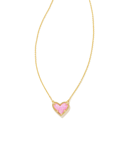 Ari Heart Short Pendant Necklace Gold Bubblegum Pink Opal