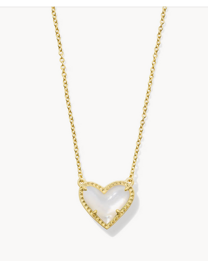 Ari Heart Short Pendant Necklace Gold Ivory MOP
