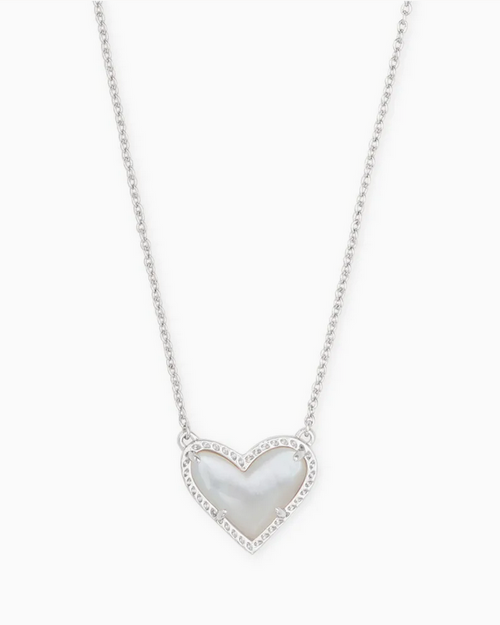 Ari Heart Short Pendant Necklace Ivory MOP Silver