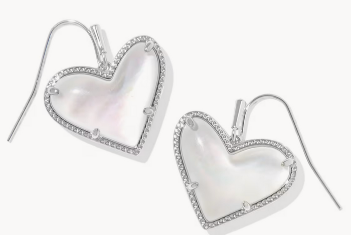Ari Heart Statement Drop Earrings Silver Ivory MOP