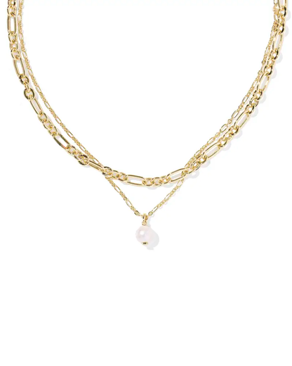 Ashton Multi Strand Necklace Freshwater Cultured Pearl Gold